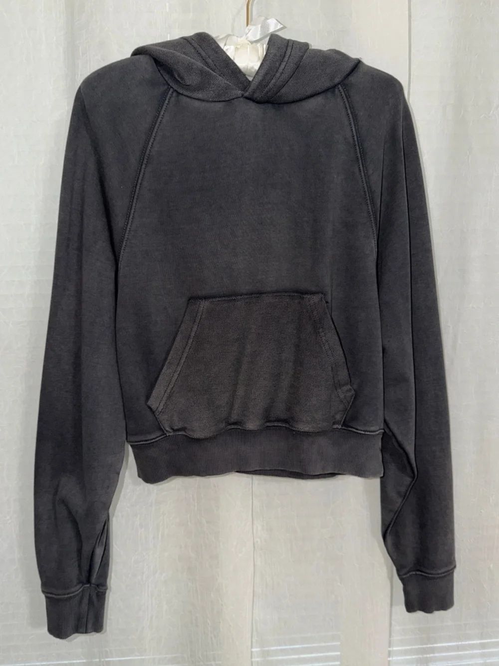 aerie XS Smoked Gray Raglan Sleeve Front Kangaroo Pocket Cotton Hoodie
